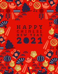 Chinese new year ox 2021 red gold asian icon card