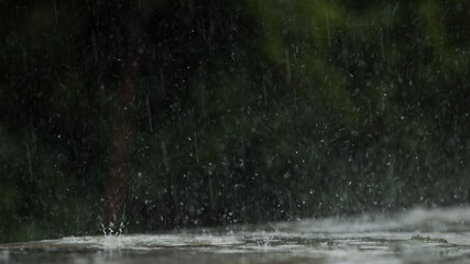 Sharpen on raindrops falling on the pavement