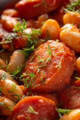 Beans stew with pork sausages