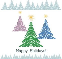 happy holidays greeting card with christmas tree vector illustration