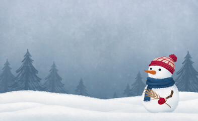 Snowman in winter background illustration