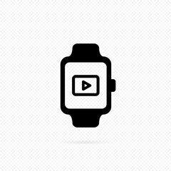Smart watch line icon. Online video player icon on watch screen. Media player on watch. Vector on isolated transparent background. EPS 10.