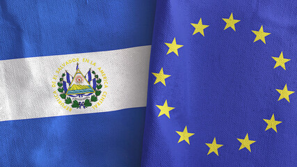 European Union and El Salvador two flags textile cloth 3D rendering