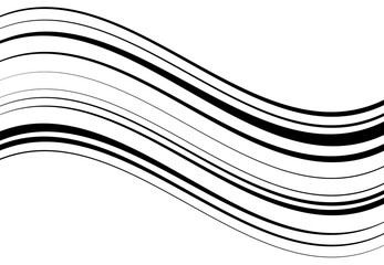 Wavy, waving and undulating, billowy diagonal, skew, tilt and oblique lines, stripes abstract black and white, monochrome design element, background, pattern and texture