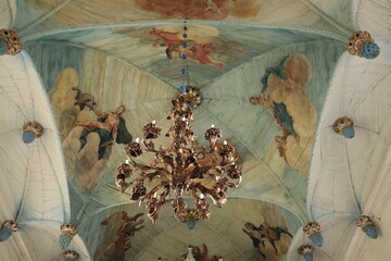 Very beautiful murals in an old Lutheran church in the small Latvian village of Apriki in autumn 2020