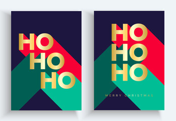 Set of Luxury Christmas Cards - Merry Christmas card set with luxury gold foil typography lettering. Christmas cards or invitation with 'HO HO HO' 'Merry Christmas' text.