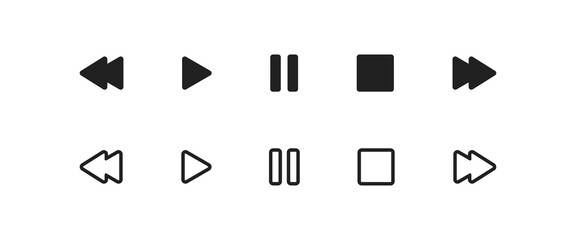Play, pause button. Audio player icon set. Music stop symbol in vector flat