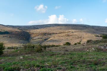 Bulgarian countryside rock hill autumn shades sunny day green warm forest