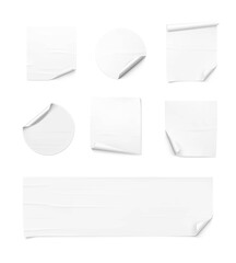 Set of curled glued stickers. Vector illustration isolated on white background. Ready to make your design wrinkled. EPS10.	