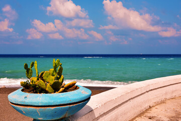 the sea and the promenade Capo d'orlando Sicily Italy