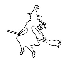 witch in broom line style icon