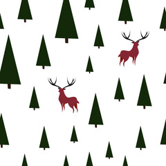 cozy and cute seamless pattern with christmas trees and deers