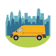 yellow van vehicle transport isolated icon