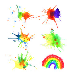 Set of abstract watercolor splashes Isolated on white background. Colorful paint splashes. Paint splatters collection.