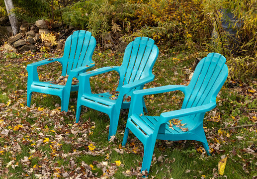 blue chairs in the park