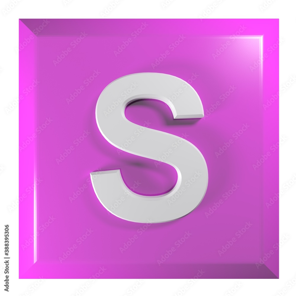 Fototapete pink square push button with the alphabetic letter s - 3d rendering illustration