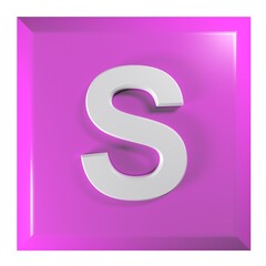 Pink square push button with the alphabetic letter S - 3D rendering illustration