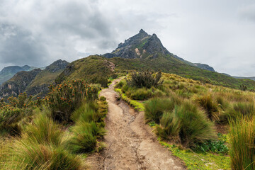 Hiking path to the Rucu Pichincha volcano peak, Quito, Ecuador.