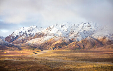 Tundra panorama view at Denali National Park in fall