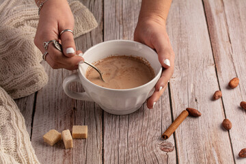 Bowl of hot chocolate in the morning