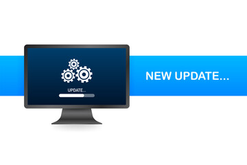 System software update, data update or synchronize with progress bar on the screen. Vector Illustration