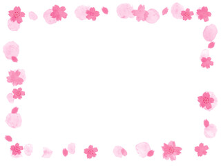 Fototapeta na wymiar 桜の花のピンク色の手描きフレーム