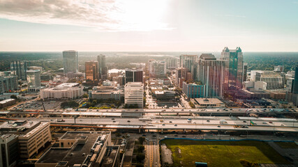 "Orlando, FL / USA - 08-31-2020: Drone view of Downtown Orlando."