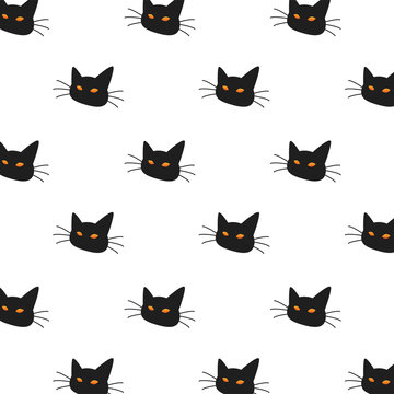 halloween cat black heads pattern