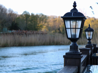 old street lamp , riverside peaceful ambience