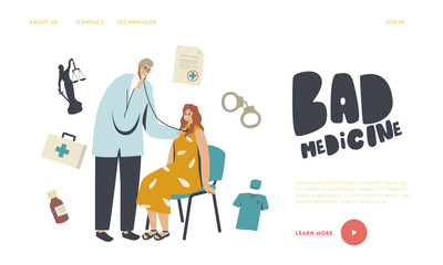 Misdiagnosis, Bad Medicine, Medical Error and Malpractice Landing Page Template. . Doctor Character with Stethoscope