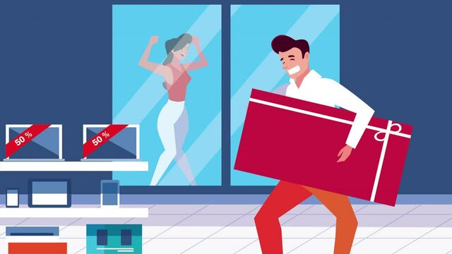 couple buyers customers with in technology store