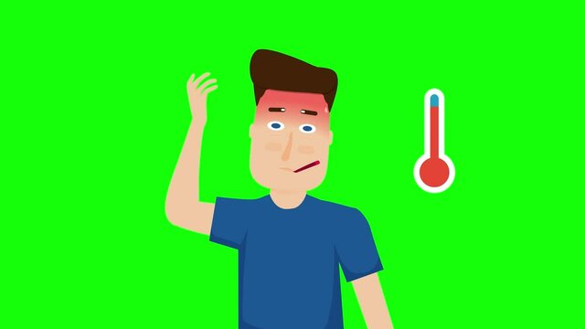 Coronavirus 2019-nCoV fever symptom, flu influenza virus grippe symptoms. Healthcare and medicine animated icon of fever and high temperature. Vector animation in flat style.