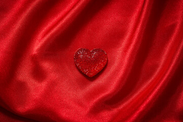 Valentines Day Background, Valentine Heart Red Silk Fabric, Wedding Love - Image
