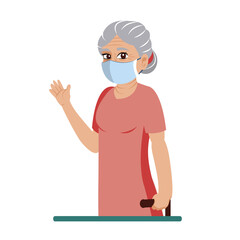 Isolated elderly wearing a face mask - Vector illustration