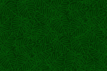 Fototapeta na wymiar Tropical green monstera leaf outline seamless pattern