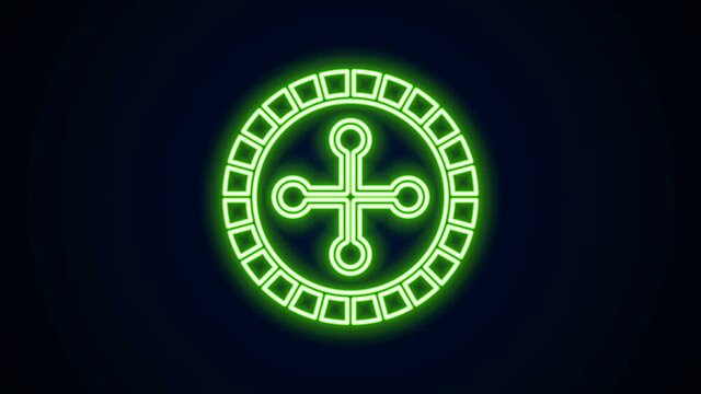 Glowing neon line Casino roulette wheel icon isolated on black background. 4K Video motion graphic animation.