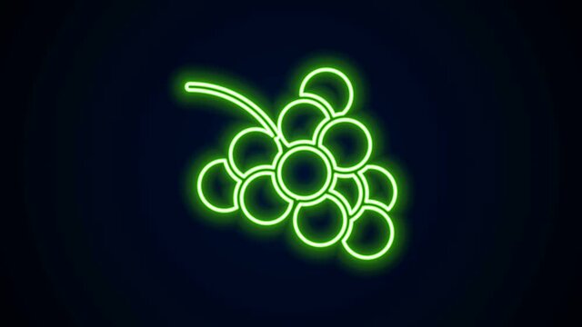 Glowing neon line Casino slot machine with grape symbol icon isolated on black background. Gambling games. 4K Video motion graphic animation.