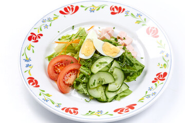 salad with egg on the white background