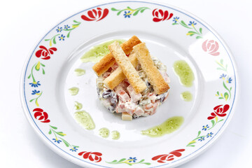 meat salad on the white background