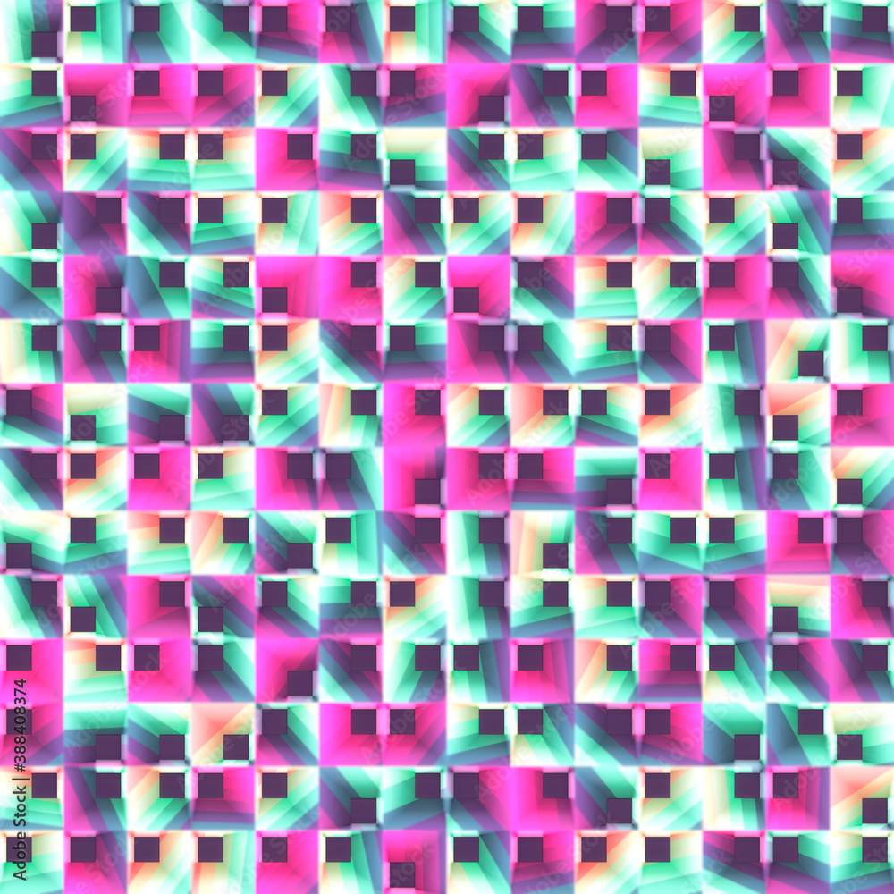 Aufkleber Line art geometric pattern of randomly spaced cubic forms. Modern digital illustration. Depth of field. 3d rendering