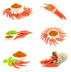 Collage of hot spices isolated on a white background cutout