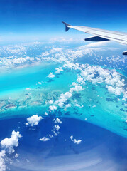 Naklejka na ściany i meble southern caribbean viewed from airplane window