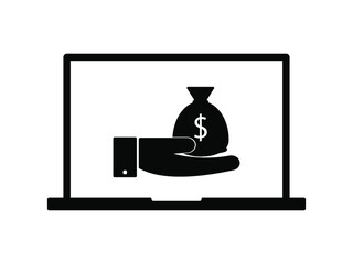 money in hand on computer