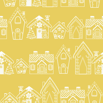 Yellow Ginger bread house repeat pattern