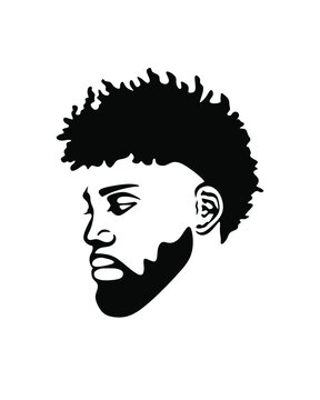 Black african american afro male face portrait vector silhouette with curls hairstyle and beard.Man head drawing from the side with dreadlocks isolated on white background.Wall sticker vinyl decal .
