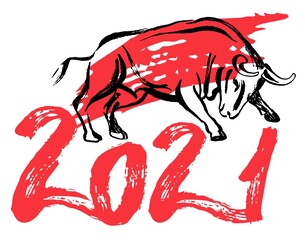 Symbol of year 2021 cute cow or bull. Character for children s book or postcard. sketch