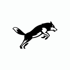 Jumping wolf black and white simple flat logo and icon design