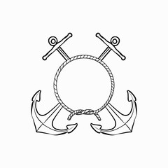 Circle rope frame with two strong anchor hand drawn decoration template