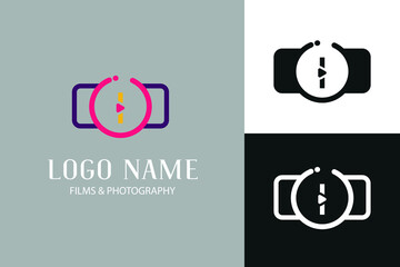 Simple modern Initial i letter with camera and video icon/symbol. Vector Logo film and photography company template