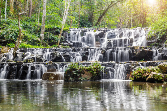 Waterfall in Namtok Samlan National Park. Beautiful nature at Thailand.
